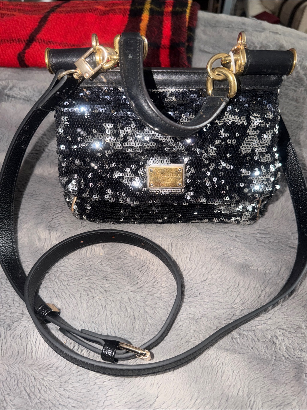 Preloved Dolce & Gabbana Black Sequin Crossbody Small Bag With Gold Hardware